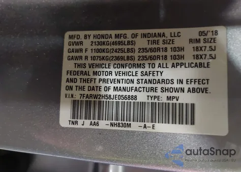 2018 Honda Cr-V Ex z USA, uszkodzony, nr VIN 7FARW2H58JE056888